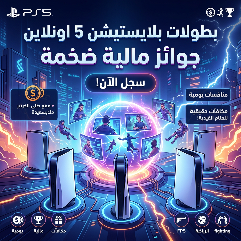 PlayStation 5 online tournament advertisement with cash prizes and daily competitions